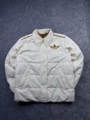 Pre-Loved Adidas Originals Trefoil Monogram Puffer Jacket - Off-White / Gold | Size L