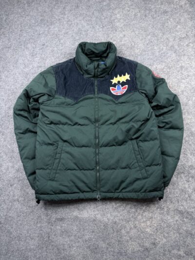 Pre-Loved Adidas '84 Retro Patch Corduroy Yoke Puffer Jacket - Forest Green | Size L