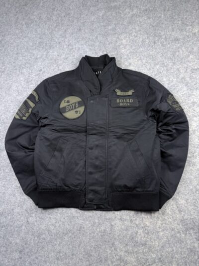 Pre-Loved Tate "Board Boys" Patched Bomber Jacket - Black / Olive | Size S (Tag KR 95 / US M)