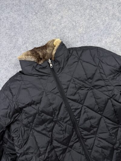 Lacoste Quilted Full-Zip Coat with Fur Collar – Black | Size M