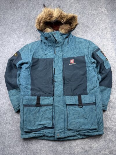 Pre-Loved Black Yak "Designed by Mountaineers" Extreme Peak Heavyweight Fur-Hood Parka Jacket - Teal Blue & Dark Charcoal | Size XL