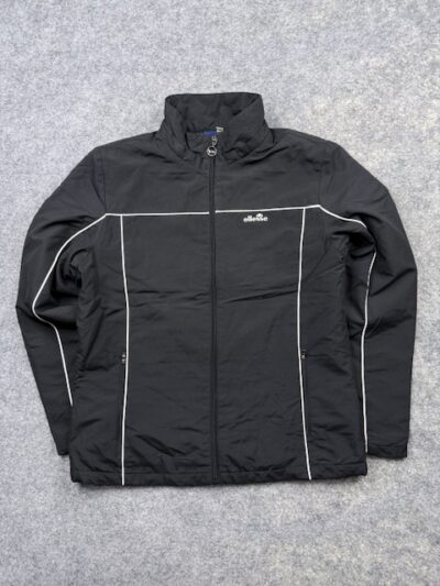 Pre-Loved Ellesse Italia Full-Zip Athletic Sports Jacket - Black & White Piping | Women's Size L