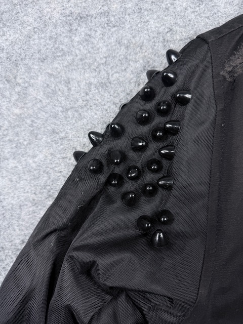 UNIF Grunge Spike-Studded Shoulder Bomber Jacket with Graphic Patch - Jet Black | Size M/L UNIF Grunge Spike-Studded Shoulder Bomber Jacket with Graphic Patch - Jet Black | Size M/L - Image 4