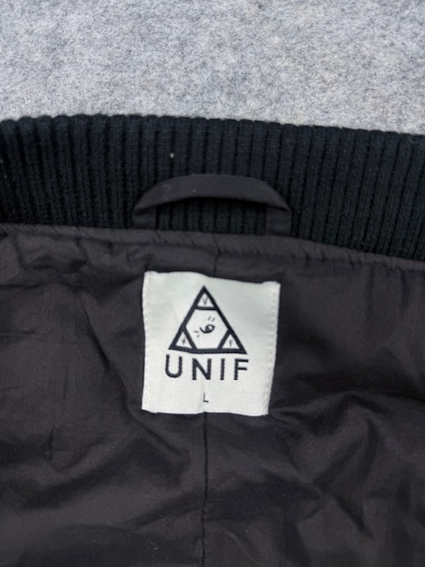 UNIF Grunge Spike-Studded Shoulder Bomber Jacket with Graphic Patch - Jet Black | Size M/L UNIF Grunge Spike-Studded Shoulder Bomber Jacket with Graphic Patch - Jet Black | Size M/L - Image 6