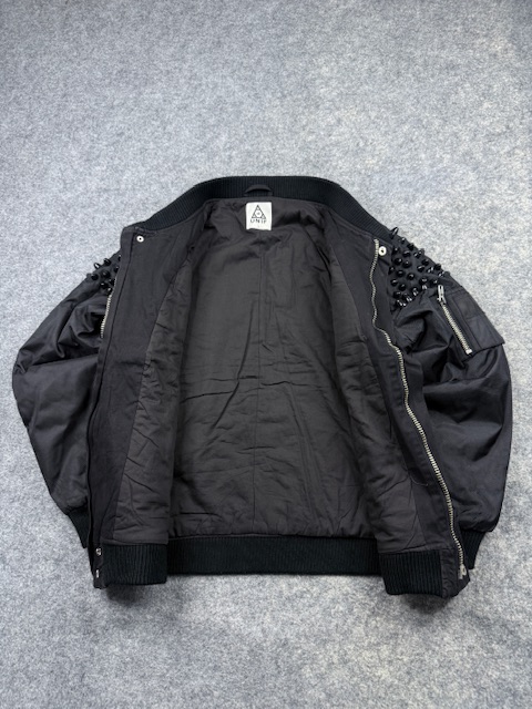 UNIF Grunge Spike-Studded Shoulder Bomber Jacket with Graphic Patch - Jet Black | Size M/L UNIF Grunge Spike-Studded Shoulder Bomber Jacket with Graphic Patch - Jet Black | Size M/L - Image 5