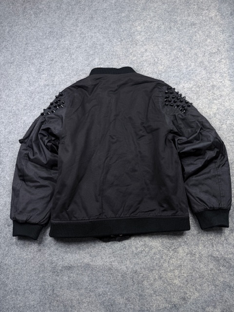 UNIF Grunge Spike-Studded Shoulder Bomber Jacket with Graphic Patch - Jet Black | Size M/L UNIF Grunge Spike-Studded Shoulder Bomber Jacket with Graphic Patch - Jet Black | Size M/L - Image 8