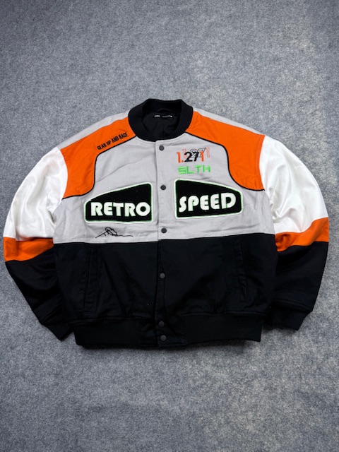 Zara Oversized Retro Speed Racing Track & Field Bomber Jacket - Grey, Orange, White & Black | Size L/XL Zara Oversized Retro Speed Racing Track & Field Bomber Jacket - Grey, Orange, White & Black | Size L/XL