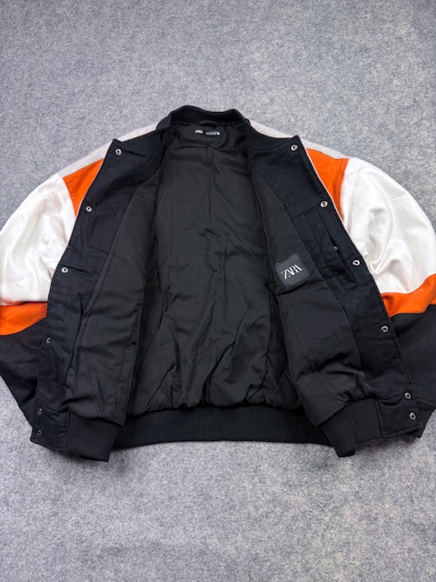 Zara Oversized Retro Speed Racing Track & Field Bomber Jacket - Grey, Orange, White & Black | Size L/XL Zara Oversized Retro Speed Racing Track & Field Bomber Jacket - Grey, Orange, White & Black | Size L/XL - Image 4