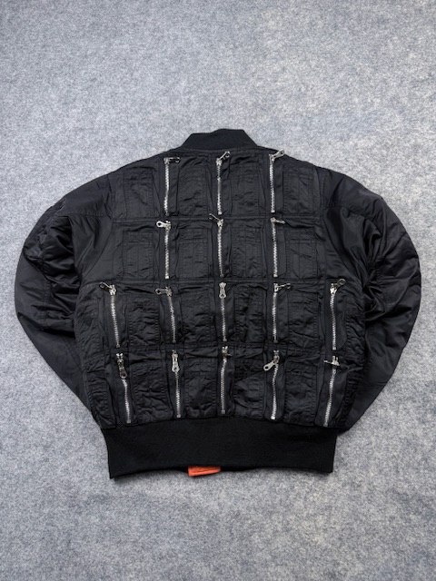 End.And.End.Cloth N.Y. Projects Avant-Garde Multi-Zip Utility MA-1 Bomber Jacket - Jet Black & Safety Orange | Size L