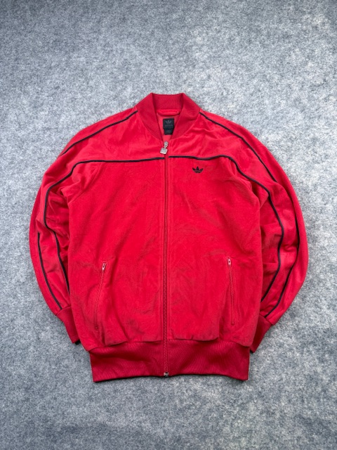 Vintage Adidas Originals Velour Track Jacket / Bomber with Contrast Piping - Bright Red & Black | Size S/M Vintage Adidas Originals Velour Track Jacket / Bomber with Contrast Piping - Bright Red & Black | Size S/M