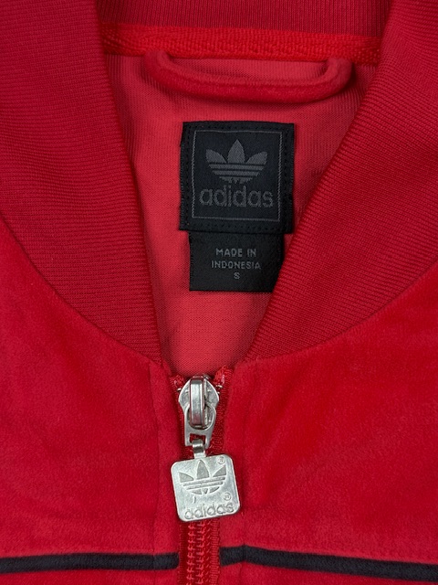 Vintage Adidas Originals Velour Track Jacket / Bomber with Contrast Piping - Bright Red & Black | Size S/M Vintage Adidas Originals Velour Track Jacket / Bomber with Contrast Piping - Bright Red & Black | Size S/M - Image 3