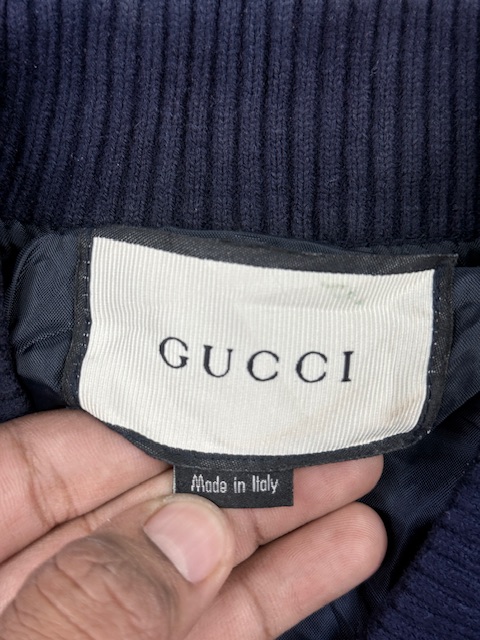 Gucci Luxury Embroidered Bee Wool-Blend Bomber Jacket with Web Rib Trim - Dark Navy Blue | Size L Gucci Luxury Embroidered Bee Wool-Blend Bomber Jacket with Web Rib Trim - Dark Navy Blue | Size L - Image 6