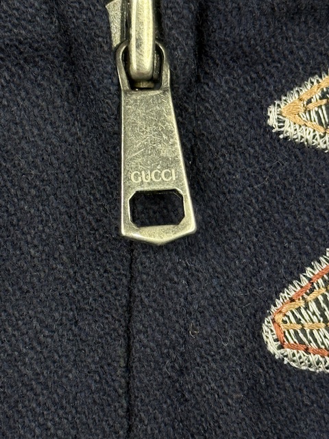 Gucci Luxury Embroidered Bee Wool-Blend Bomber Jacket with Web Rib Trim - Dark Navy Blue | Size L Gucci Luxury Embroidered Bee Wool-Blend Bomber Jacket with Web Rib Trim - Dark Navy Blue | Size L - Image 4