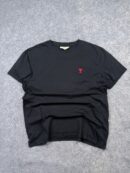 Ami Paris Alexandre Mattiussi Organic Cotton Embroidered Red Heart Logo T-Shirt - Black | Size L