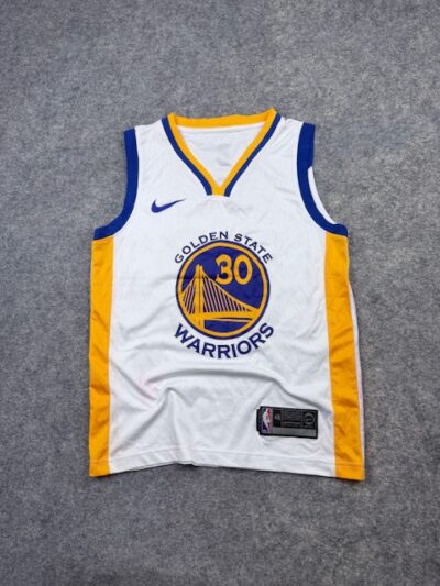Nike NBA Golden State Warriors Stephen Curry #30 Swingman Basketball Jersey - White / Royal Blue & Gold | Size S