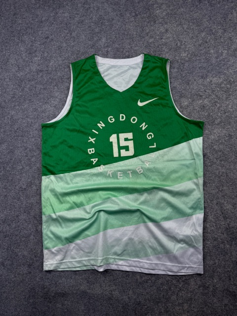 Pre-Loved Custom "Xingdong Basketball" Athletic Jersey Tank Top - Green & Mint Diagonal Gradient (#15) | Size L Pre-Loved Custom "Xingdong Basketball" Athletic Jersey Tank Top - Green & Mint Diagonal Gradient (#15) | Size L