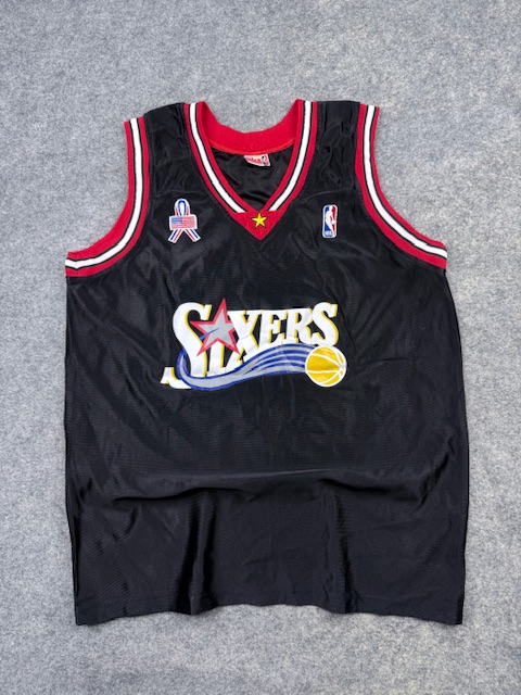 Vintage Philadelphia 76ers #0 Basketball Jersey Tank Top - Black & Red/White Stripes | Size L