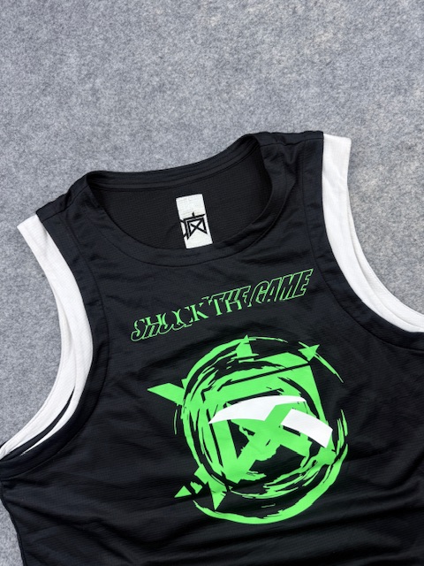 "Shock The Game" Athletic Layered Basketball Jersey Tank Top - Black & Neon Green | Size L "Shock The Game" Athletic Layered Basketball Jersey Tank Top - Black & Neon Green | Size L - Image 2