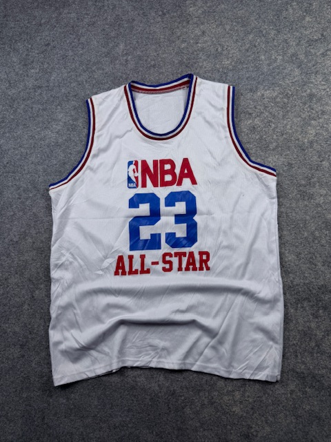Vintage NBA All-Star #23 Basketball Jersey Tank Top - White with Red & Blue Trim | Size XL Vintage NBA All-Star #23 Basketball Jersey Tank Top - White with Red & Blue Trim | Size XL