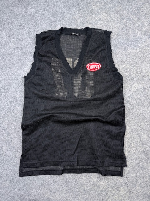 Pre-Loved Morning Studios "Turbo" Distressed Open-Mesh Athletic Tank Top - Black & Red (#07) | Size M Pre-Loved Morning Studios "Turbo" Distressed Open-Mesh Athletic Tank Top - Black & Red (#07) | Size M