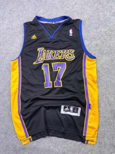 Pre-Loved Adidas NBA Los Angeles Lakers Jeremy Lin #17 Swingman Basketball Jersey - Black & Gold / Purple | Size L