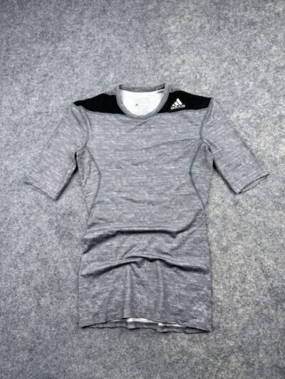 Adidas Techfit Climalite Athletic Short Sleeve Compression Shirt Base Layer - Heather Grey & Black | Size L