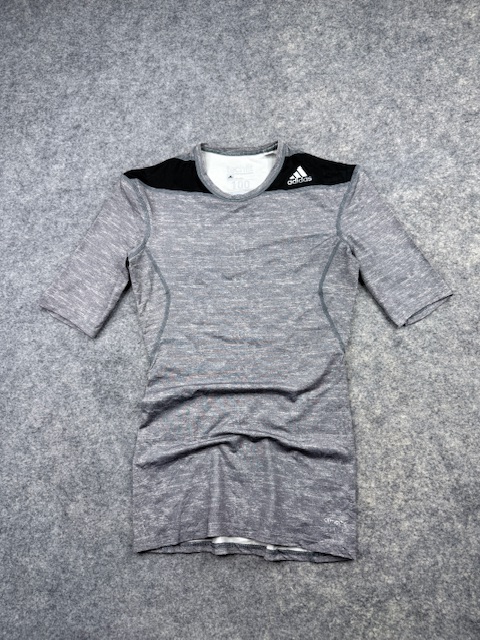 Adidas Techfit Climalite Athletic Short Sleeve Compression Shirt Base Layer - Heather Grey & Black | Size L