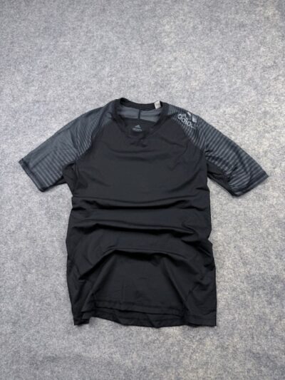 Adidas Techfit Climacool Athletic Short Sleeve Compression Shirt Base Layer - Black & Striped Grey | Size XL