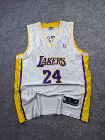 Adidas NBA Los Angeles Lakers Kobe Bryant #24 Swingman Basketball Jersey - White & Gold/Purple | Size XL