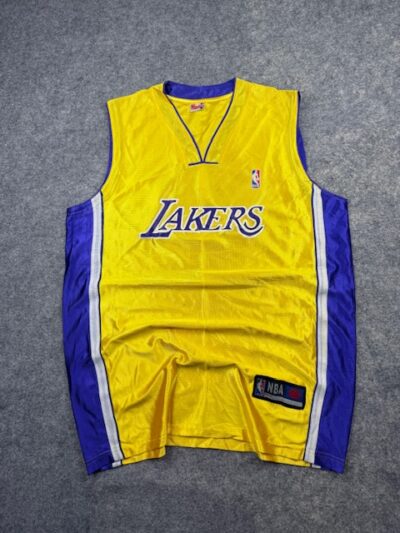 Vintage Los Angeles Lakers Basketball Jersey Tank Top - Classic Gold & Purple with Side Striping | Size XXL