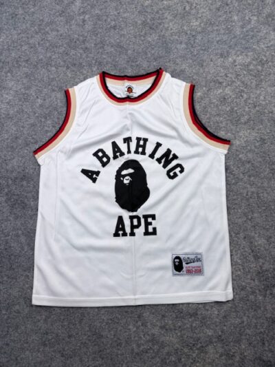 A Bathing Ape "Bathing Baby" Kids Basketball Jersey Tank Top - White & Black/Red | Size Kids