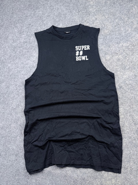 TEAMS Super Bowl Graphic Sleeveless Athletic Tank Top / Muscle Tee - Black & White | Size L