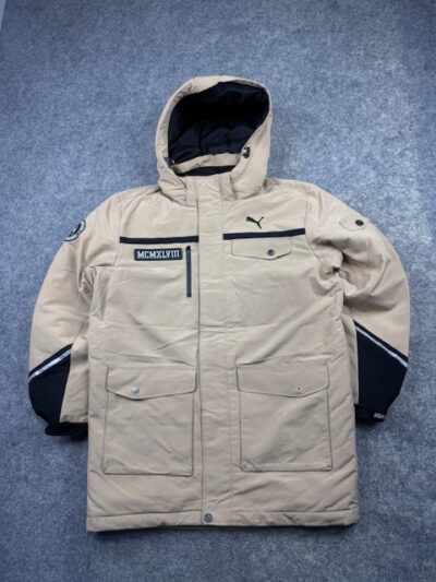 Puma Technical Insulated Winter Parka & Snow Coat with Hood - Khaki Beige & Black | Size S