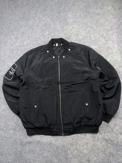Minimalist Insulated Flight Bomber Jacket with Sleeve Patch Utility Details - Jet Black | Size L