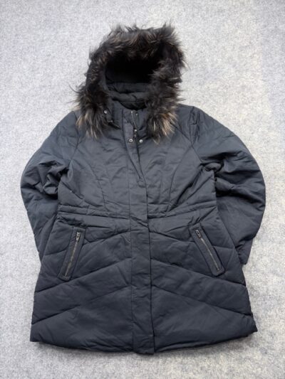 Olivia Hassler Women's Long Fur-Trim Hooded Winter Down Puffer Jacket - Black | Size L