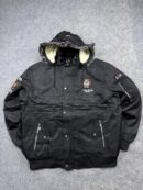 Leduntino Classic Fur-Trim Hooded Sherpa-Lined Winter Bomber Jacket - Black | Size XXL
