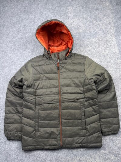 Daiz Hooded Lightweight Down Winter Puffer Jacket - Olive Green & Orange | Size L