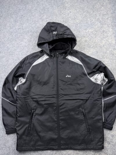 Asics Vintage Tech Hooded Winter Windbreaker Parka Jacket - Black & Silver | Size XXL