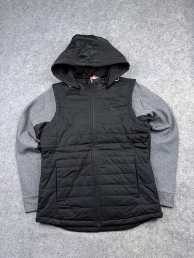 Puma Women's Hybrid Quilted Puffer Jacket with Hood - Black & Grey | Size L/XL